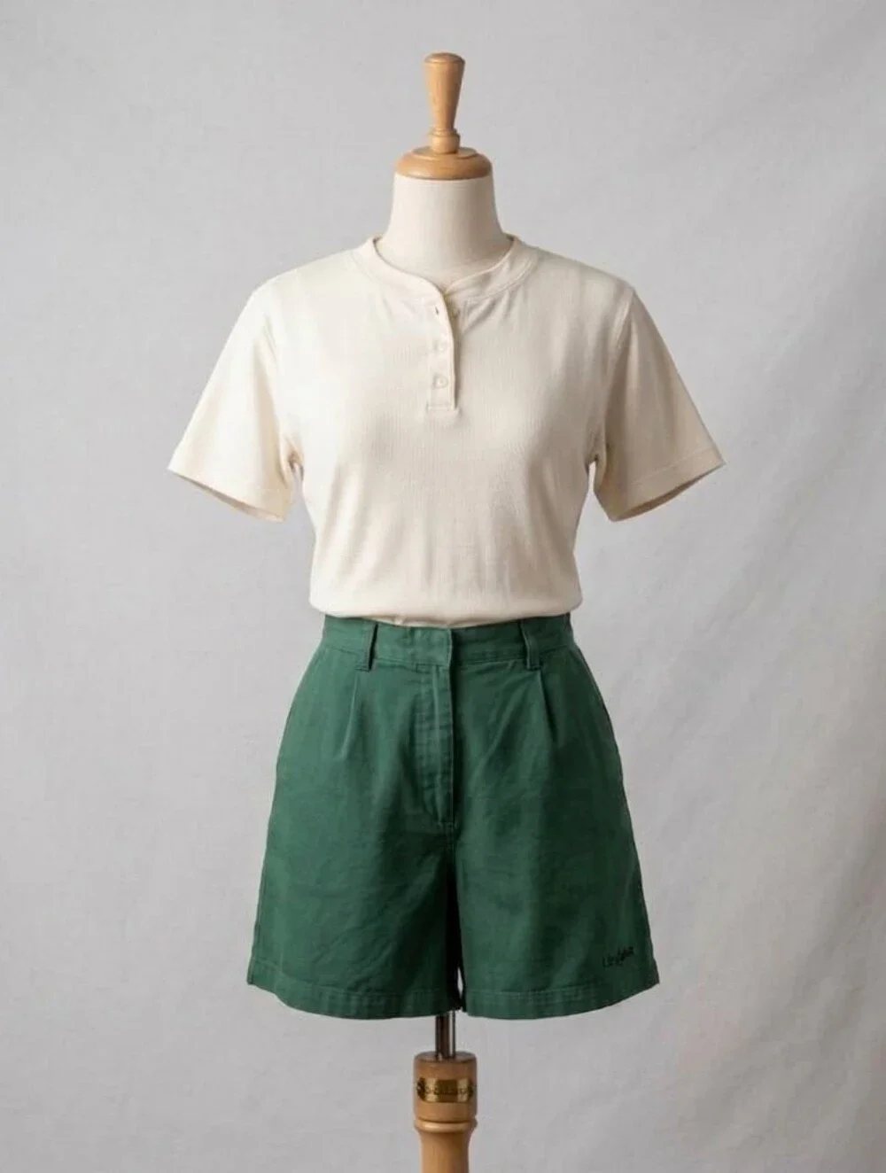 Vintage Lizsport 100% Cotton Cream Ivory Henley Tee Short Sleeve T-shirt Top- L - Picture 1 of 8